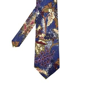 Vtg Viaggio Blue Floral Silk Necktie Mens One Size Botanical Print Made in USA